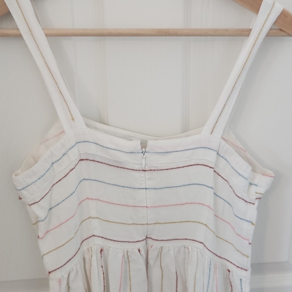 LOFT Linen Cream Colorful Striped Maxi Dress Tiered Striped Flowy Size 4 - Picture 6 of 8